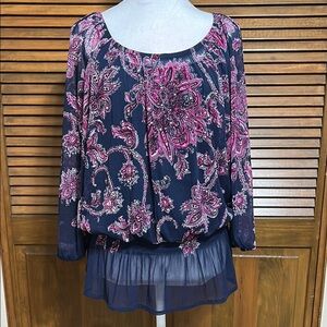 NWOT INC Concepts Women's Navy/Pink 3/4 Sleeve Top with Tank Size M